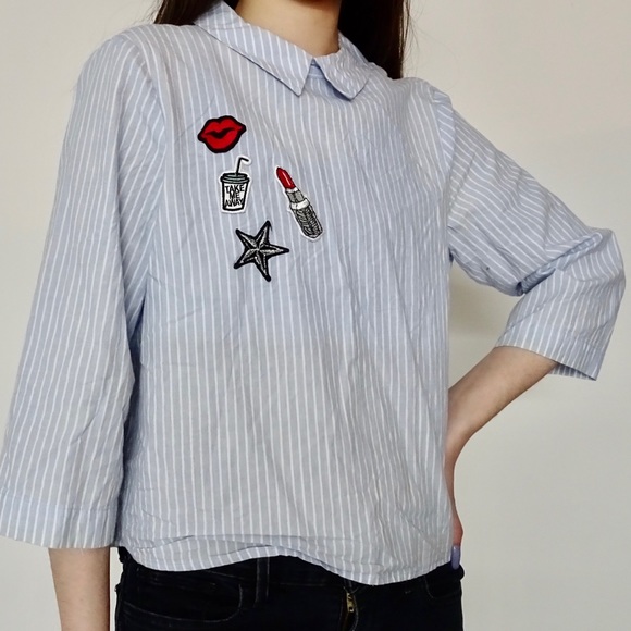 VERTICAL STRIPED BABY BLUE TOP - Picture 2 of 6